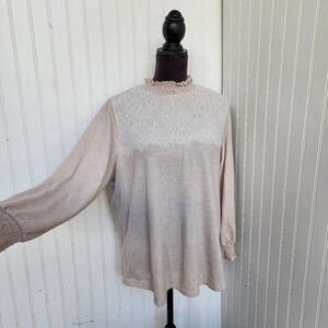 Inner Circle Womens Sweater Knit Top Cream Beige Mock Neck Ribbed Stretch Sz XL